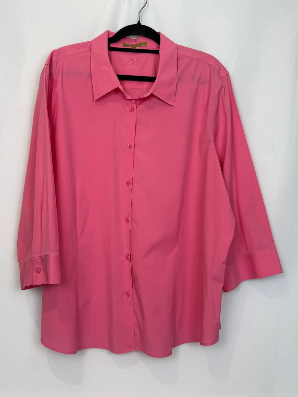 Alex Marie Wrinkle Free Stretch Pink Button Blouse Plus 24W 3/4 Sleeve